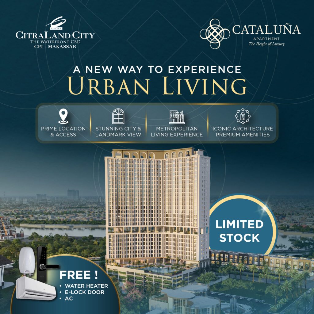 promotional poster for urban living with a tall building amenity icons and a limited stock badge   citraland city center point indonesia